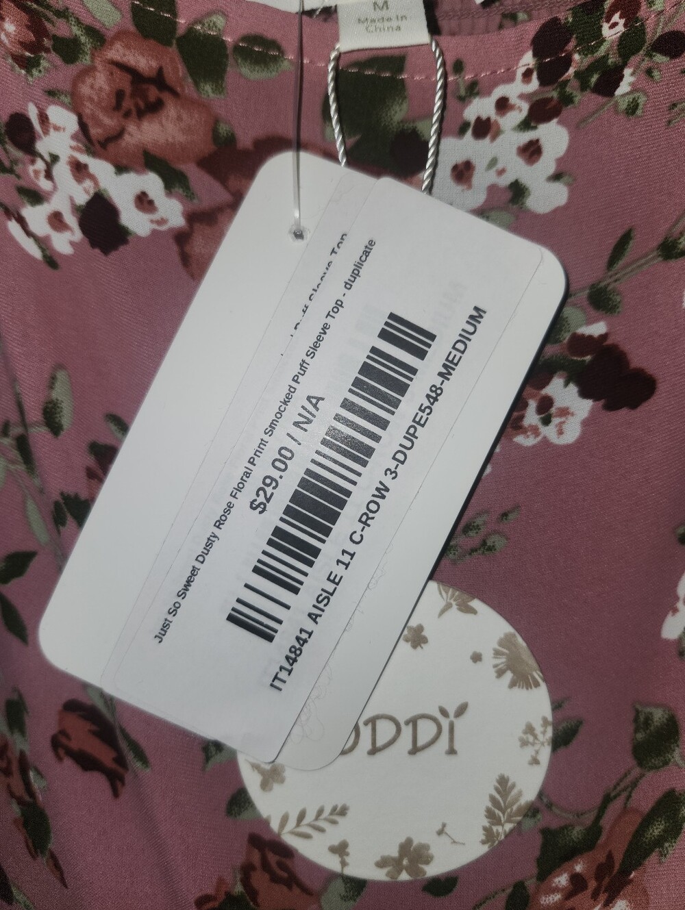 NWT Oddi "Just So Sweet Dusty Rose🥀Floral Print Smocked Puff Sleeve Top" Medium - Picture 4 of 12
